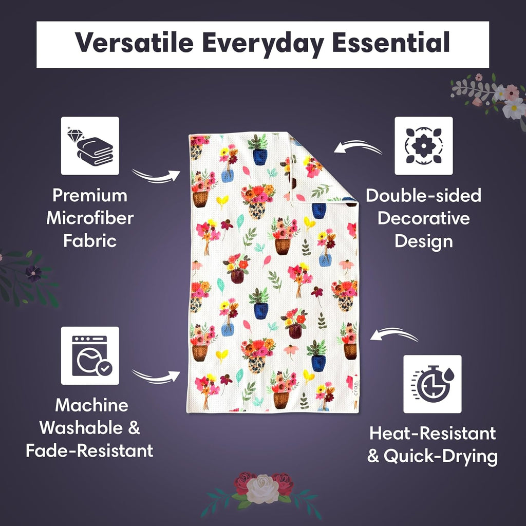 2 Double Sided Microfiber Hand Towels, 17x27 Inches Waffle Design Kitchen Towels Set, Durable &
