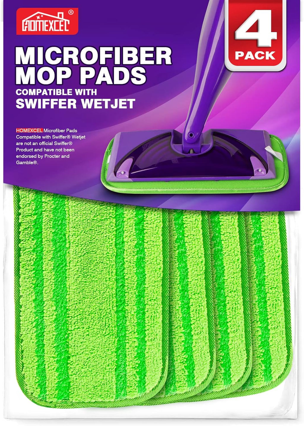 HOMEXCEL Microfiber Mop Pads Compatible with Swiffer Wet Jet-15"x5.5", Reusable and Machine