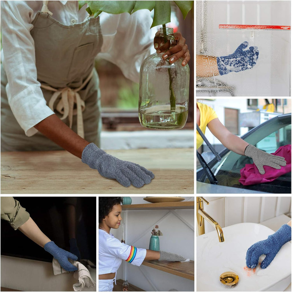 Patelai 2 Pairs Microfiber Gloves for plants Dusting Cleaning Glove Mittens House Cars Blinds