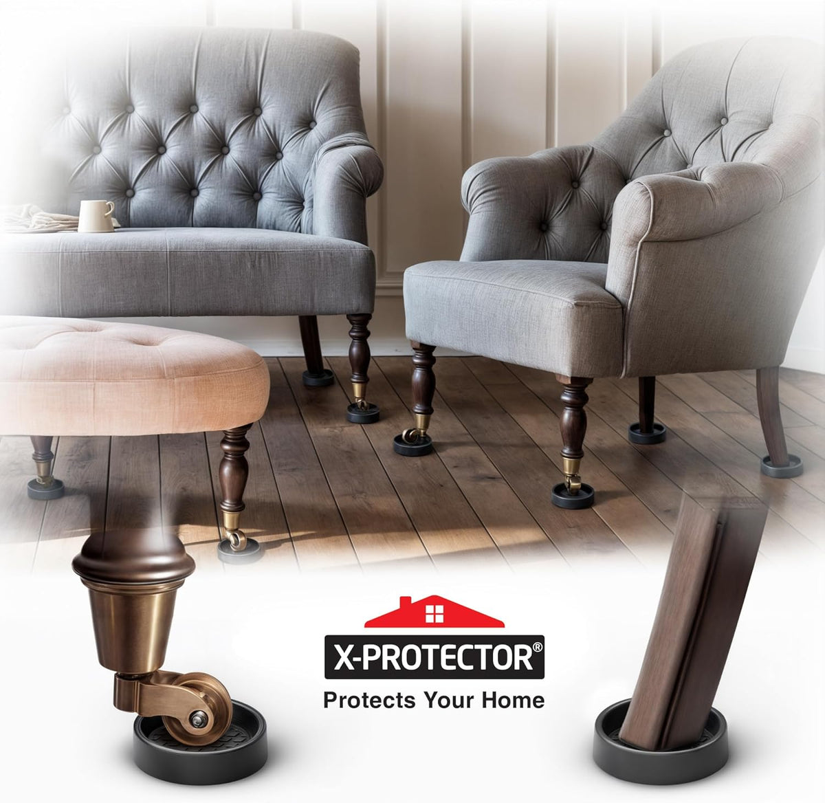 Furniture Cups X-PROTECTOR – 2" Caster Cups 8 PCS – Round Furniture Coasters – Ideal Bed Stoppers