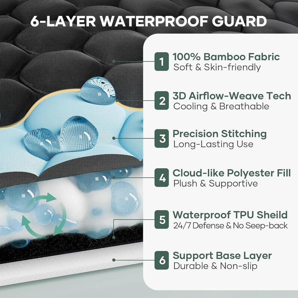 OhGeni 100% Waterproof Mattress Protector, Queen Size Mattress Pad, Fits 6"-20" Mattresses with