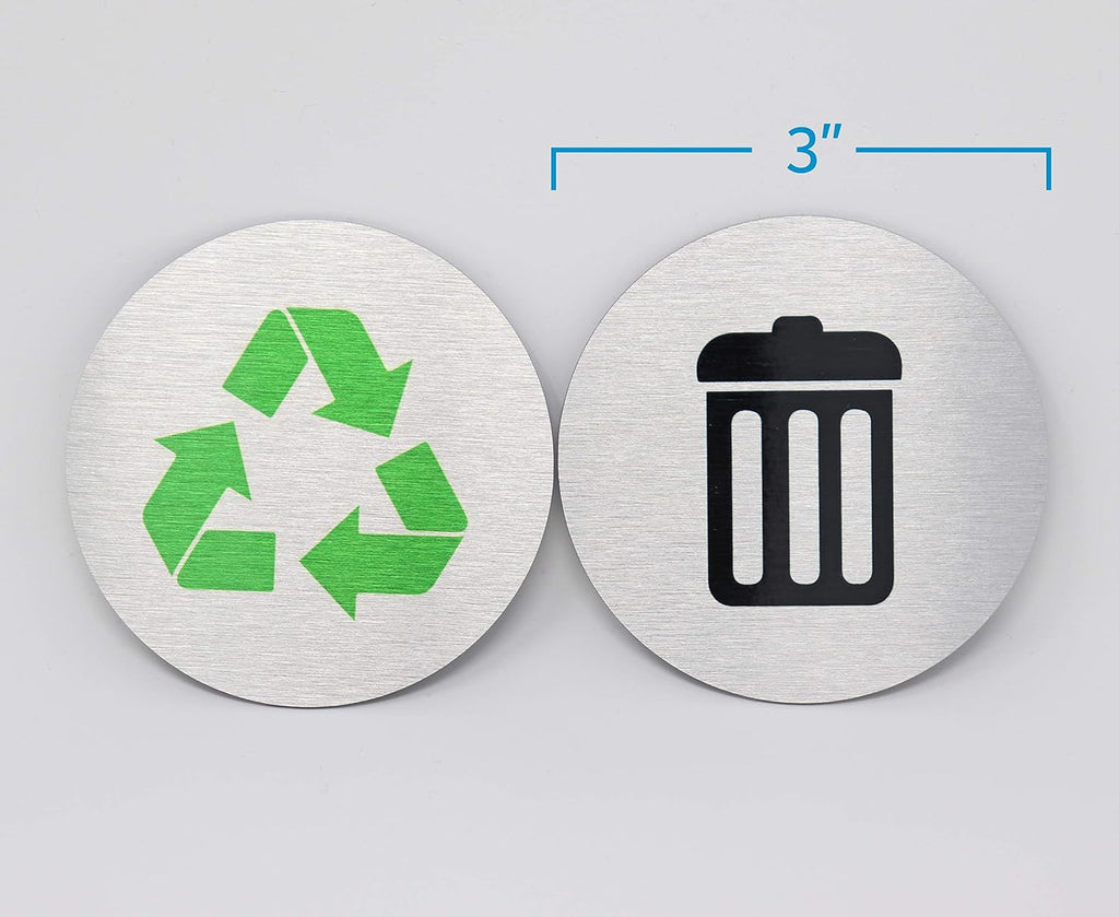 Metal Trash & Recycling Signs | Garbage & Recycling Bin Marker | Set of 2 - 1 Black Trash Sign & 1