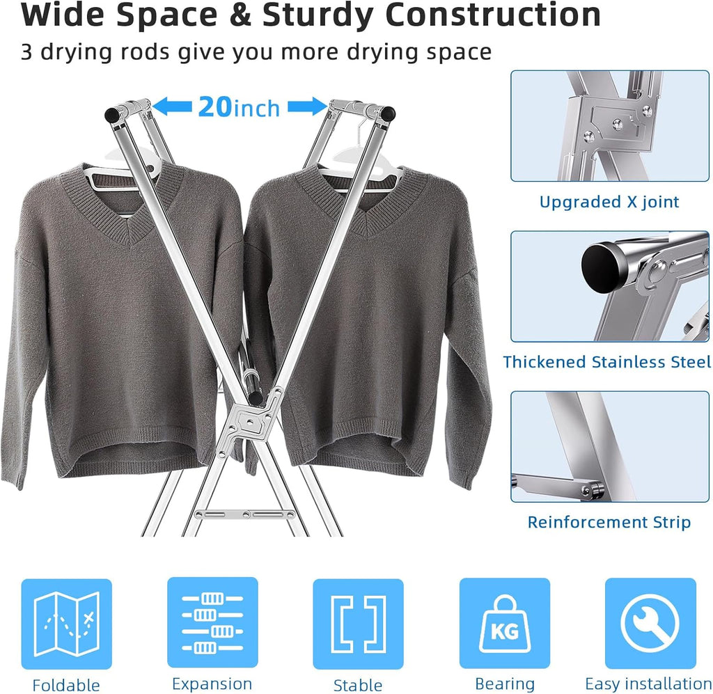funest Drying Rack Clothing, 79 Inches Adjustble & Foldable Laundry Drying Rack, Heavy Duty