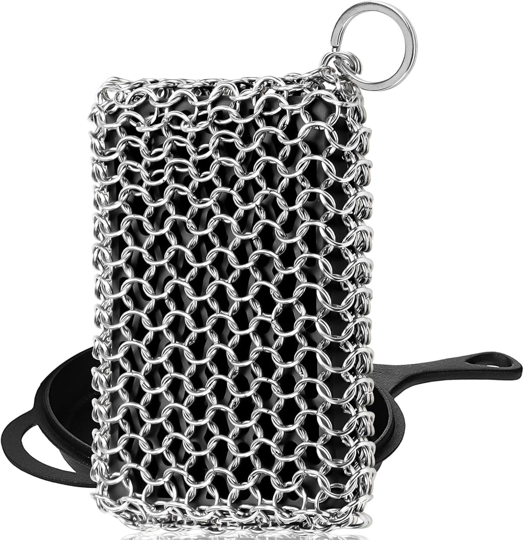 Herda Chain Mail Cast Iron Cleaner Scrubber,316 Chainmail Pan Scrubber Metal Cleaning Brush, Pad