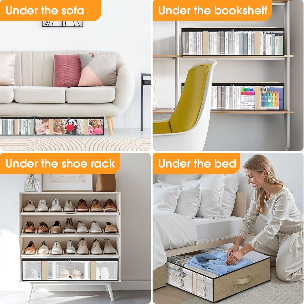 StorageRight Under Bed Storage Bins, 6-Pack 40L Foldable Fabric Storage Bags with Transparent