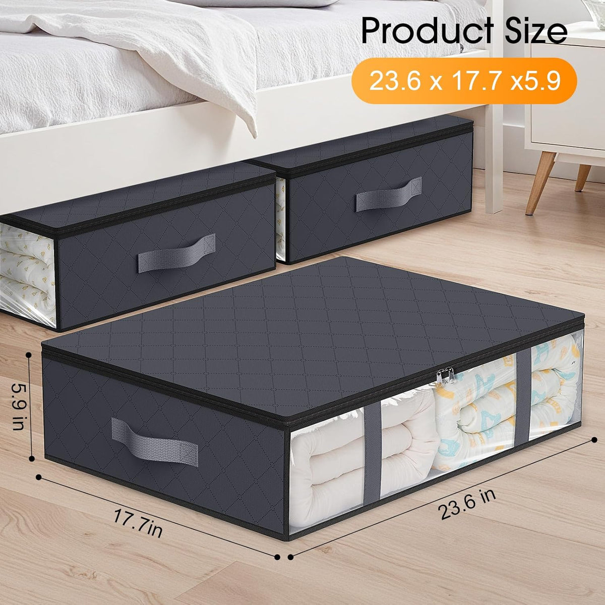 StorageRight Under Bed Storage Bins, 6-Pack 40L Foldable Fabric Storage Bags with Transparent