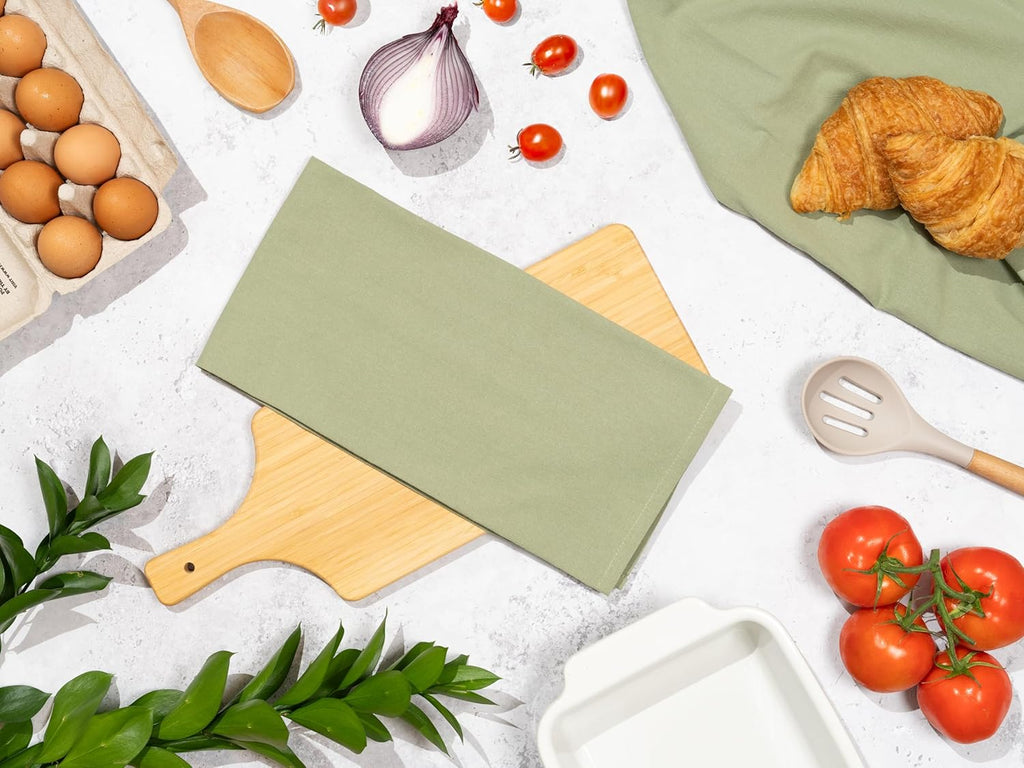 Sage Green Flour Sack Tea Towels - 100% Organic Cotton, 5 Pack, 27"x27", Highly Absorbent Dish