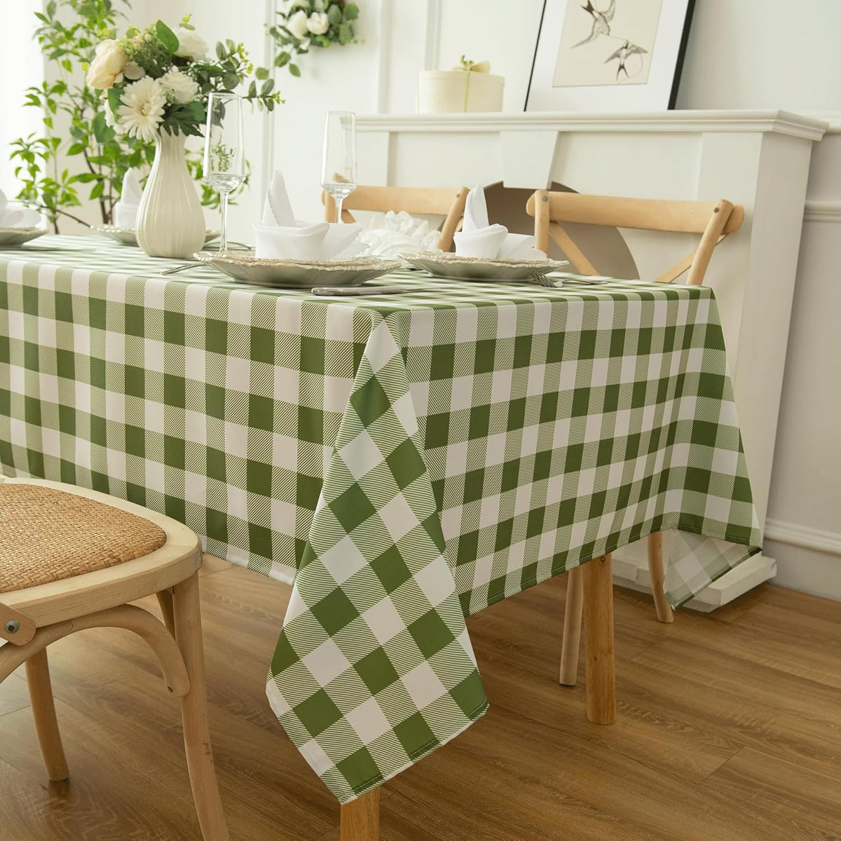 Waterproof Checkered Tablecloth Fabric - Rectangle 58x84 Inch Classic Gingham Buffalo Plaid Table