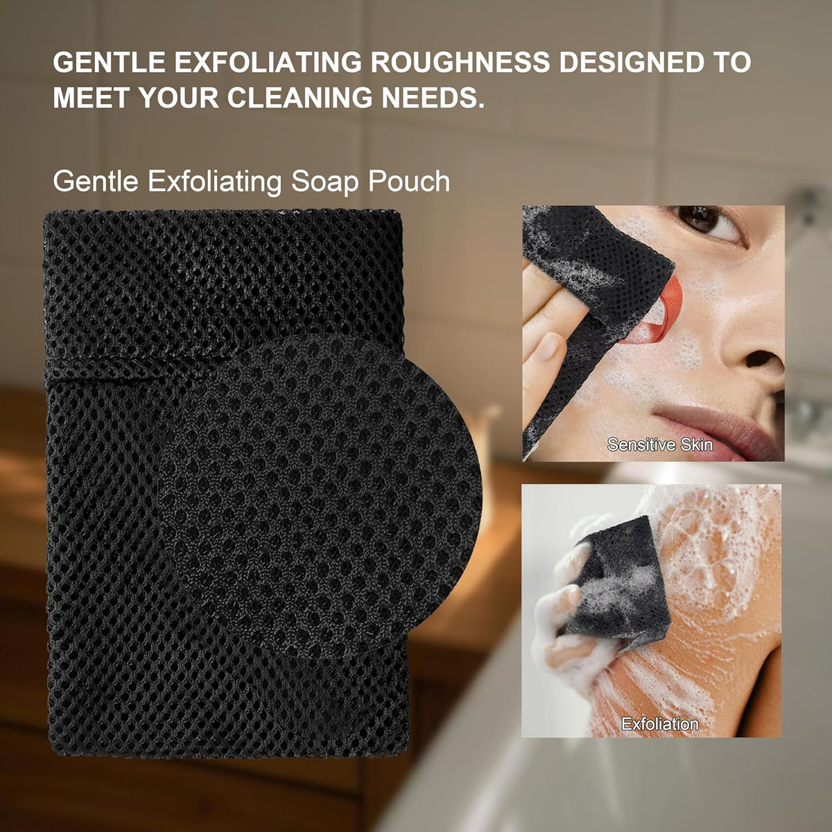 2 Pack Soap Bag Gentle Roughness,Bar Soap Pouch Saver Pocket,Body Scrubber Shower Sponge