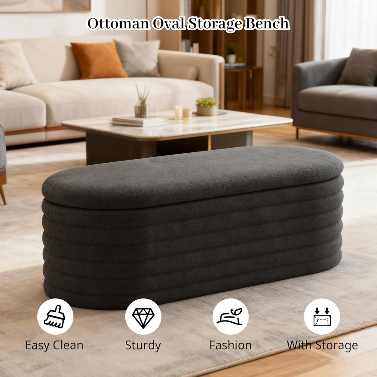 Storage Ottoman Bench, 40" Storage Bench, Upholstered Fabric Storages Benches End of Bed Stool with