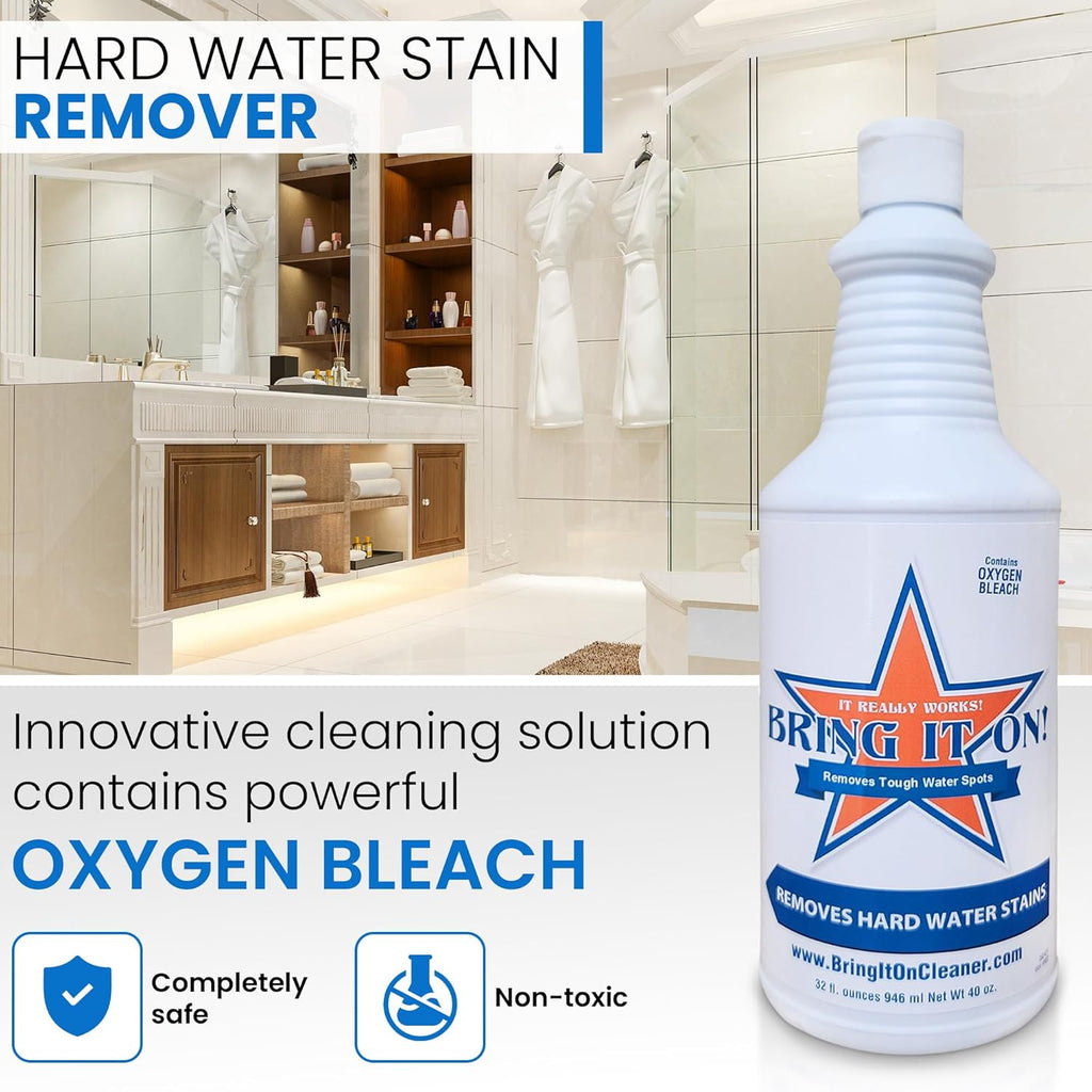 Bring It On Cleaner Hard Water Stain Remover for Glass, Soap Scum remover for Shower glass