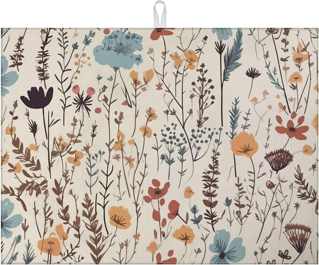 Vintage Floral Dish Drying Mat for Kitchen Counter Microfiber Absorbent Dish Kitchen Drying Mat