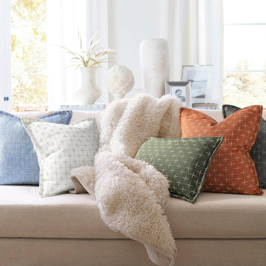 ZWJD Pillow Covers 24x24 Set of 2 Soft Polyester Textured Pillow Covers with Stylish Flange Edge