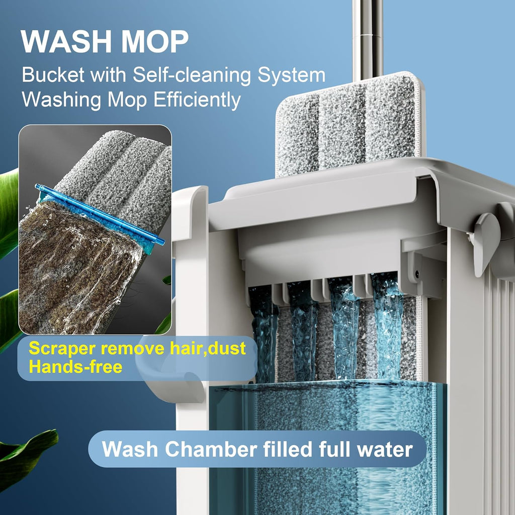 JOYMOOP Mop and Bucket with Wringer Set for Floor Cleaning and Wall Cleaner, Flat Mop and Bucket