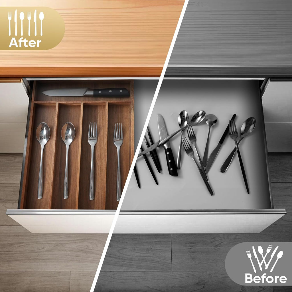 Silverware Organizer, 10 Inch Utensil Organizer Kitchen Drawer Organizer Acacia Silverware Holder