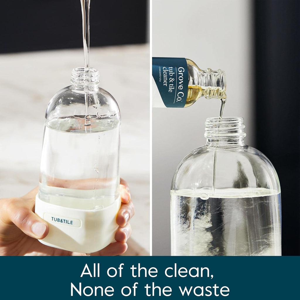 Grove Co. Tub and Tile Cleaner Refill Concentrate (2 x 1 Fl Oz) + 1 x Reusable Glass Spray Bottle