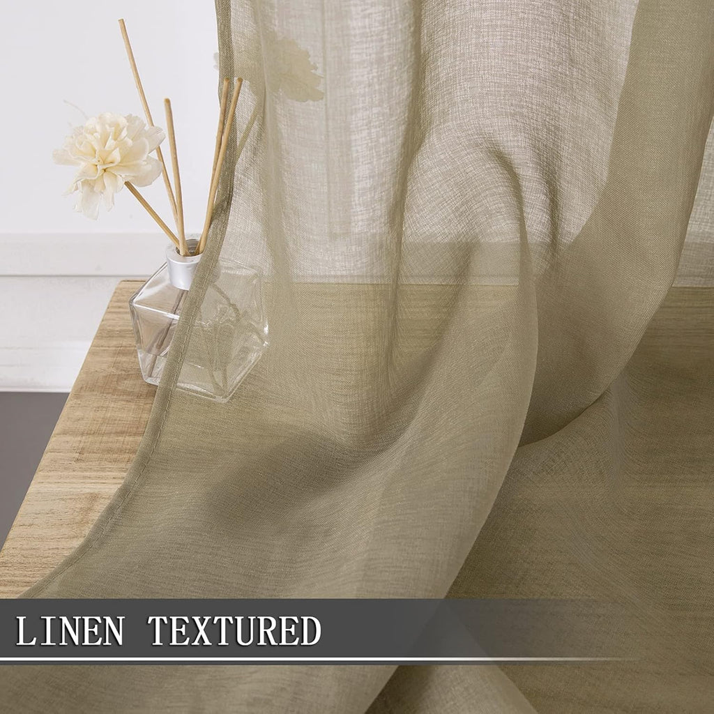 Tollpiz Short Sheer Curtains Living Room Linen Textured Curtain Sheers Light Filtering Voile Rod