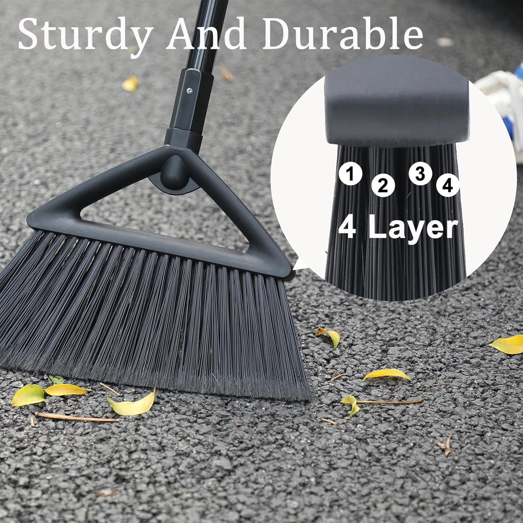 Heavy Duty Broom, Brooms for Sweeeping Indoor, Angle Broom with Long Pole, Outdoor Broom for