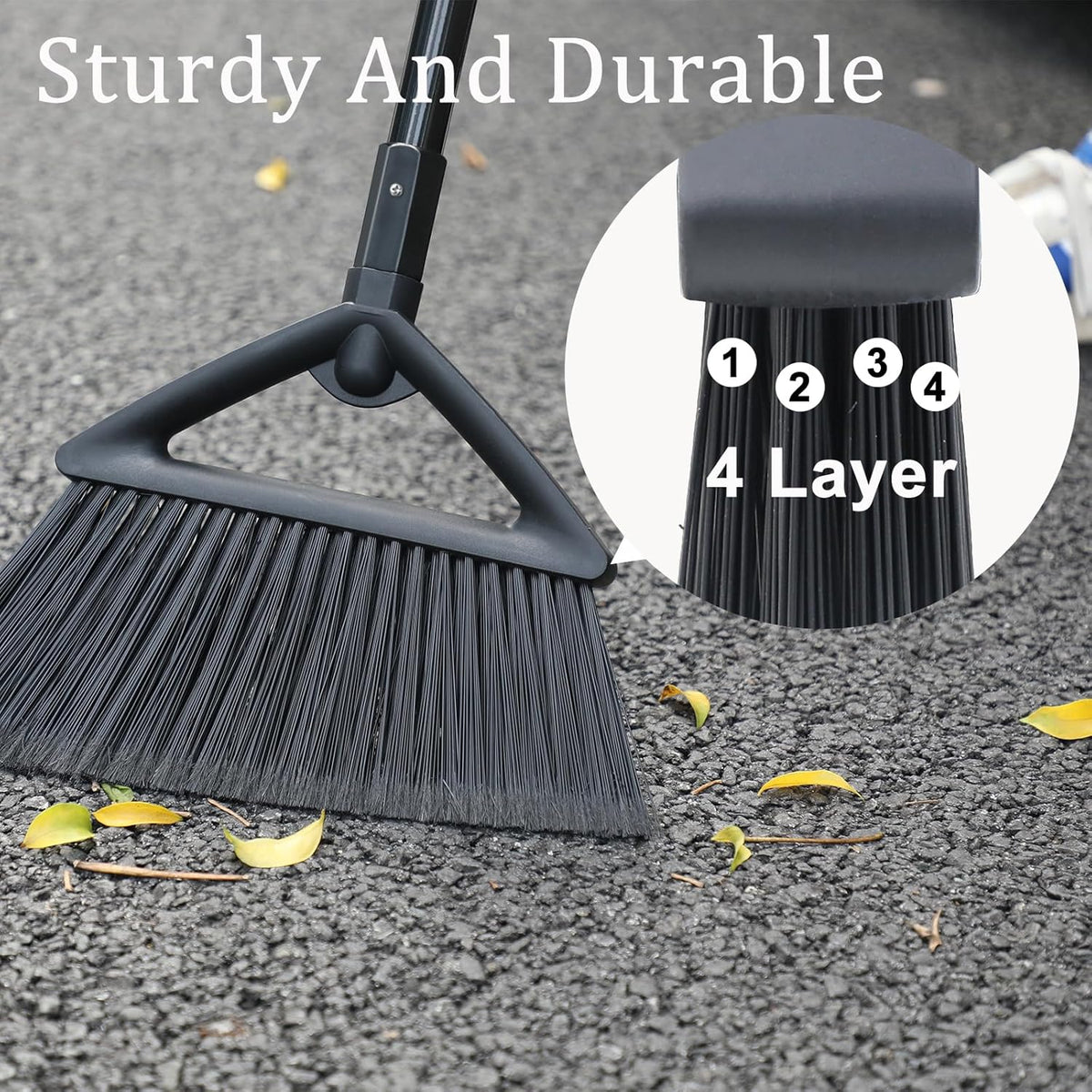 4PCS Heavy Duty Angle Broom, Long Pole Brooms for Indoor, Outdoor Sweeping, Kitchen to Courtyard
