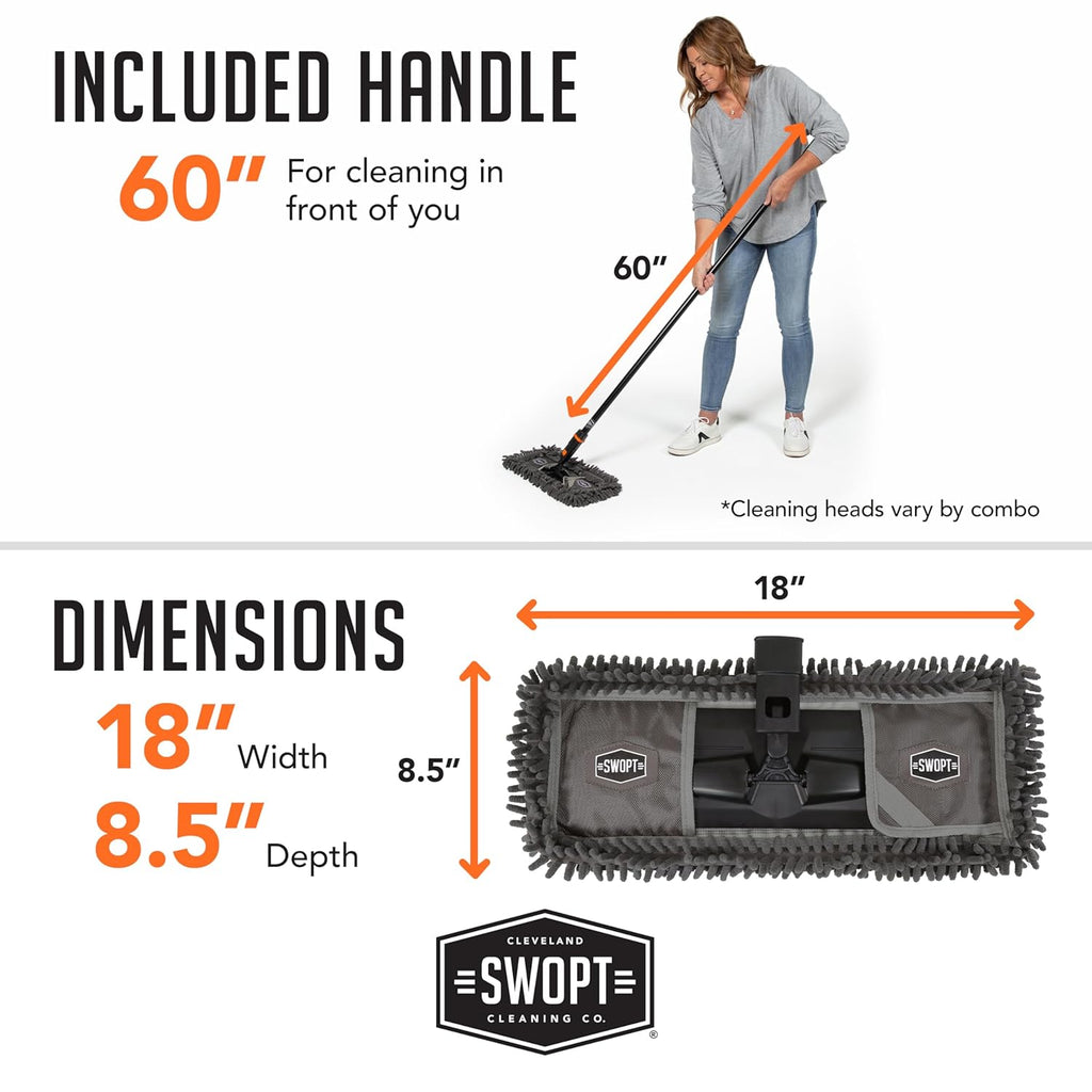SWOPT 18” Microfiber Dust Mop + 60" Steel Handle, Combo — Includes Additional 18” Microfiber