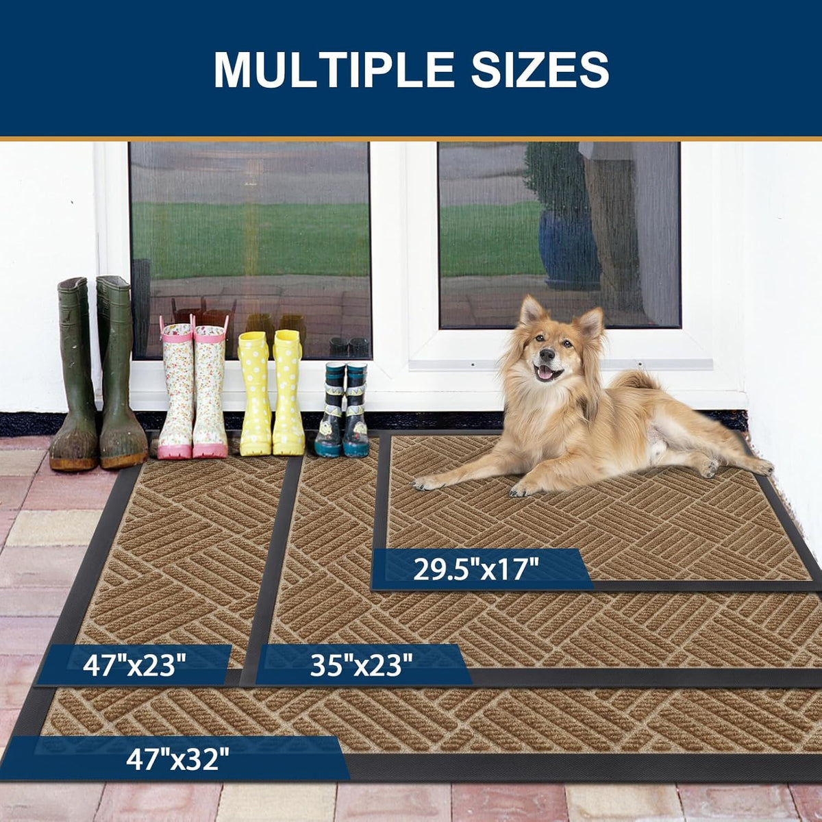 Smiry Front Door Mat Outside Entrance, Heavy Duty Outdoor Indoor Mat, Natural Rubber Doormat, Non