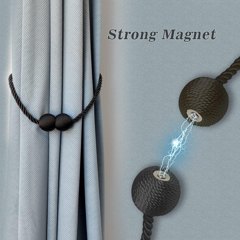 Hion Magnetic Curtain Tiebacks Black 2pcs, Curtain Tiebacks Buckles Holdbacks Holders Hooks Clip