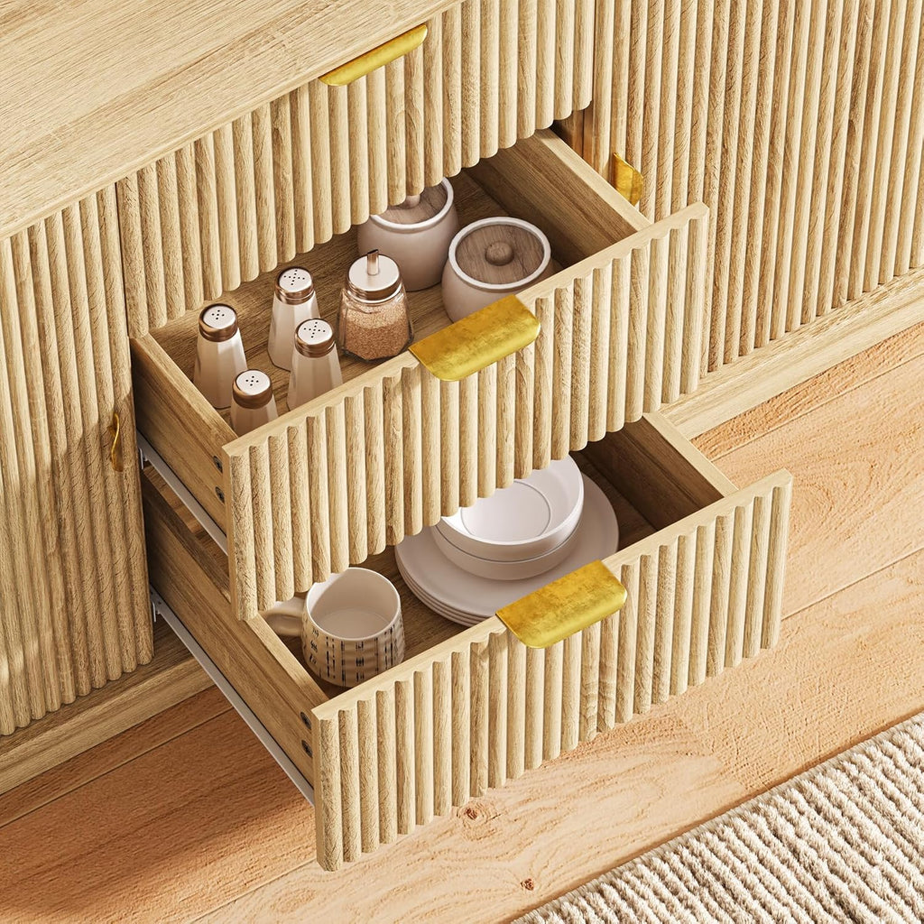 63" Tambour Dresser for Bedroom with 3 Drawers, Modern Chest of Drawers with Sliding Doors & 8