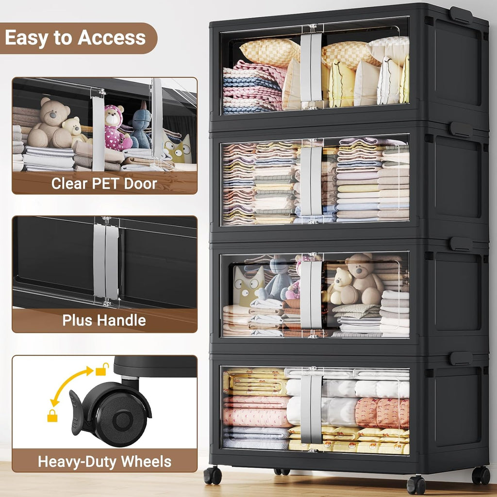 BROVIEW 800QT Stackable Storage Bins with Lids, 200Gal Extra Large Collapsible Storage Box with