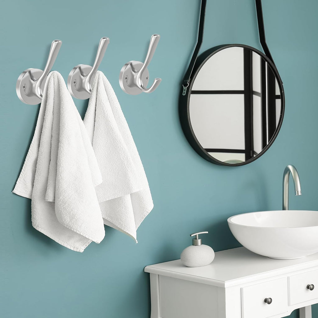 Brushed Nickel Wall Hooks, 4 Pack Heavy Duty Coat Towel Hook Metal Double Hook Wall Mounted