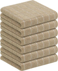 Homaxy 100% Cotton Terry Kitchen Towels(Tan, 13 x 28 inches), Checkered Designed, Soft and Super
