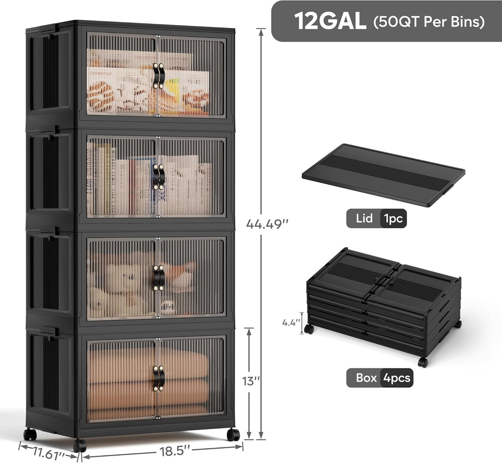 Jalove 50QT Plastic Storage Bins with lids, Stackable Collapsible Storage Containers with Wheels