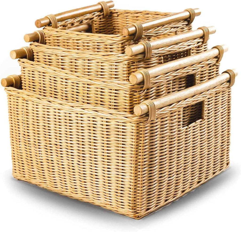 The Basket Lady Deep Pole Handle Wicker Storage Basket, Large, 15 in L x 15.5 in W x 9.5 in H