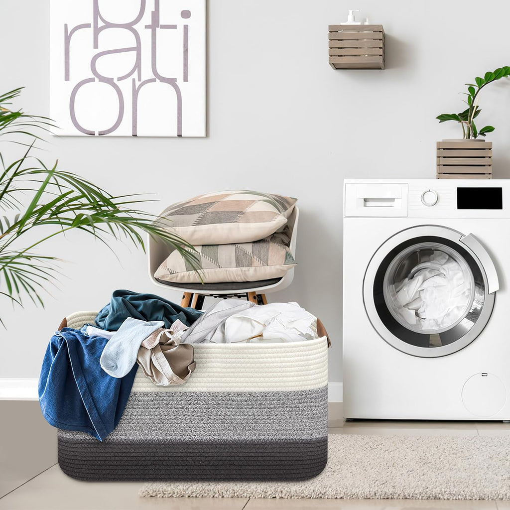 Large Collapsible Laundry Basket, Clothes Hamper for Blanket, Toy, Towels, Woven Baskets for