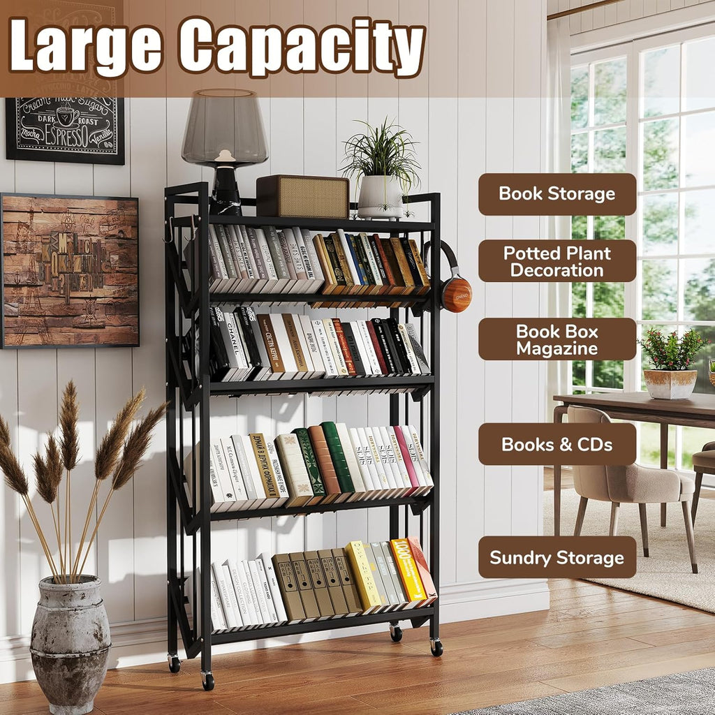 Book Carts 5 Tier 57.7x35.4x9.84 in Rolling Book Cart Large Capacity Bookshelf Storage Rack Mobile