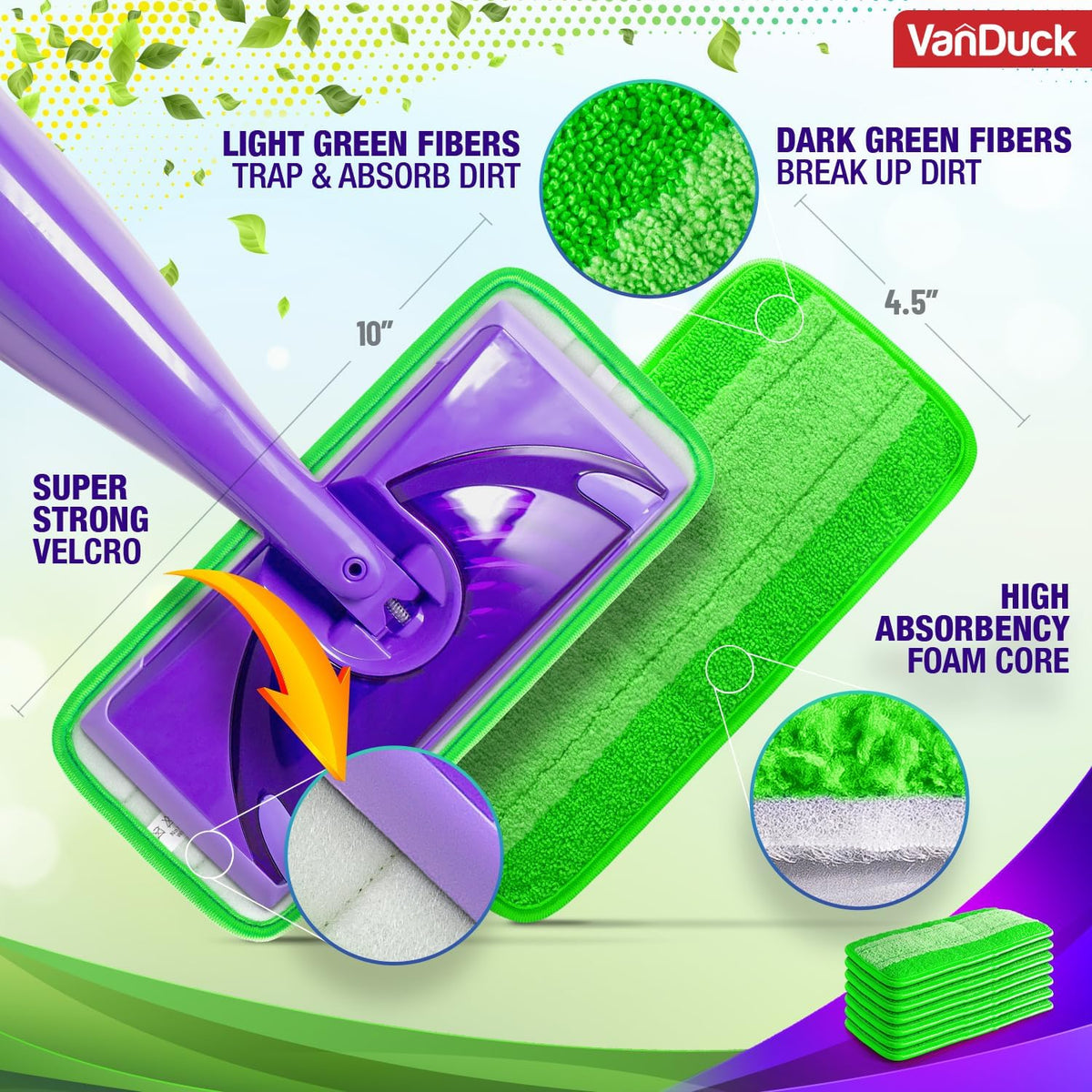 VanDuck Reusable Mop Pads Compatible with Swiffer WetJet (2 Pack) - Microfiber Mop Refill for Wet