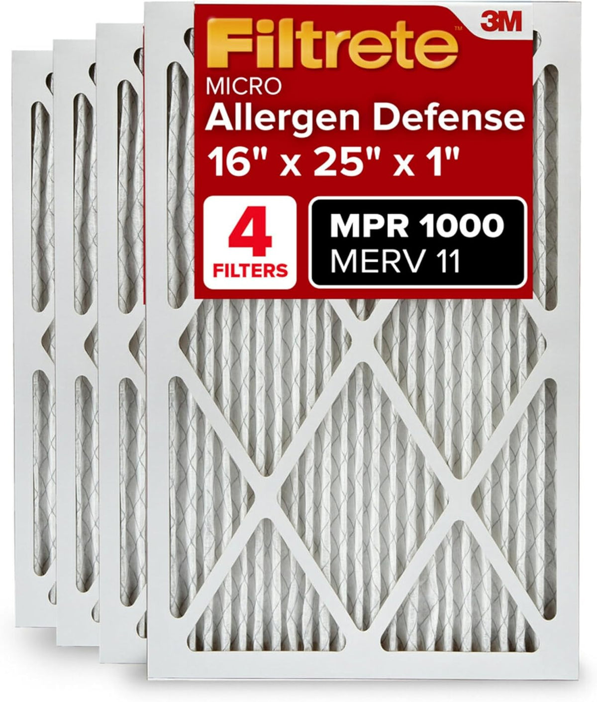 Filtrete 16x25x1 AC Furnace Air Filter, MERV 11, MPR 1000, Micro Allergen Defense, 3-Month Pleated