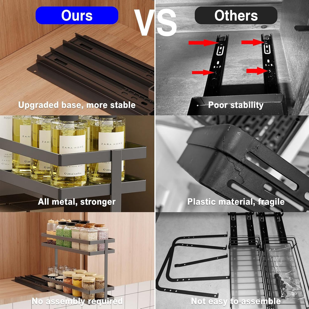 2 Pack Pull Out Spice Rack Organizer for Cabinet, 2 Tier Metal Slide Out Seasoning Organizer and