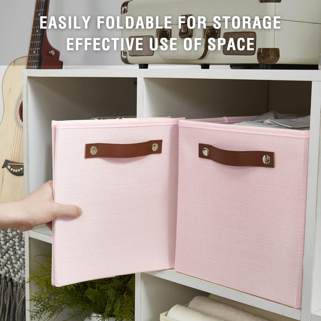 Collapsible Fabric Storage Cube Bins with 2 Reinforced PU Handles, Foldable Storage Organizer
