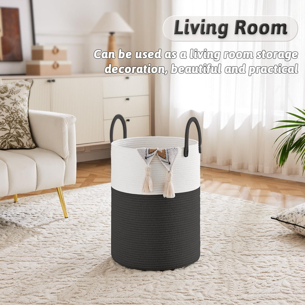 Laundry Basket,Woven Cotton Rope Laundry Hamper,100L for Decorative Storage of Dirty Clothes,Toys