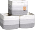NaturalCozy Storage Cubes 9”x9”x7”Cotton Rope Woven Baskets for Organizing 3-Pack | 9 Inch Cube