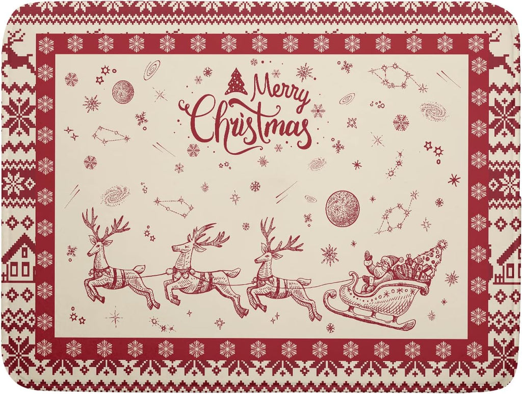 Christmas Moose Dish Drying Mat 18x24 for Winter Santa Claus Kitchen Counter Decor Absorbent