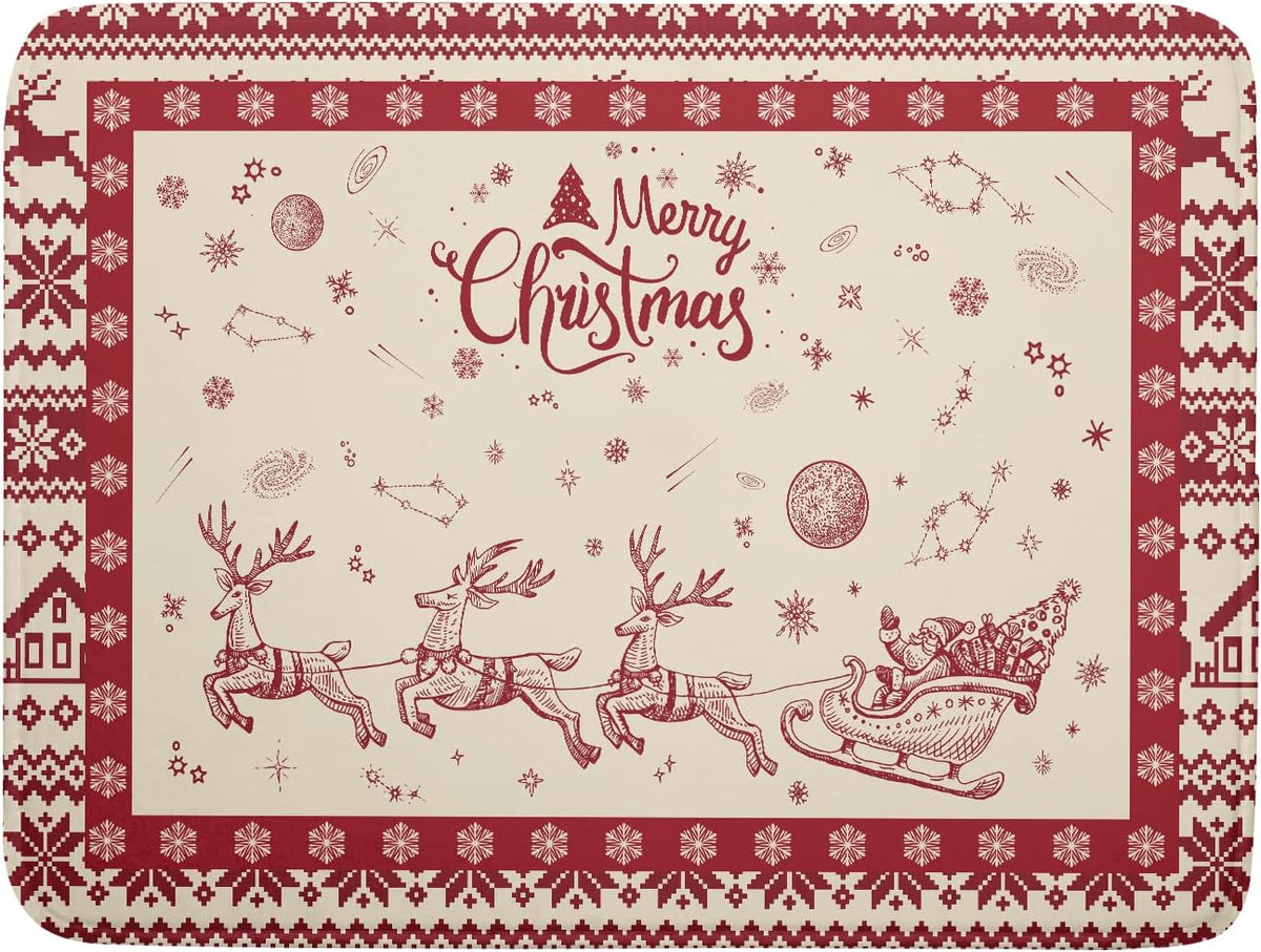 Christmas Moose Dish Drying Mat 18x24 for Winter Santa Claus Kitchen Counter Decor Absorbent