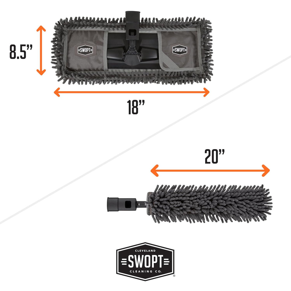 SWOPT 18” Microfiber Dust Mop, Microfiber Flexible Duster, Cotton Mop + 60" Steel Handle, Combo