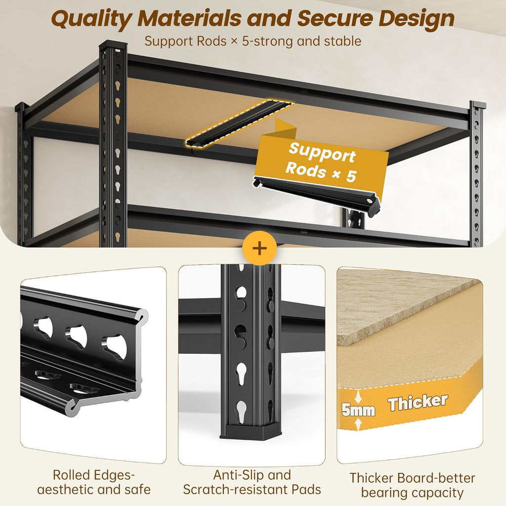 5-Tier Storage Shelves, 1980LBS Adjustable Pantry Shelves, Metal Shelving Unit for Kitchen, Pantry