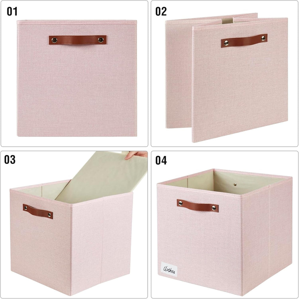 Collapsible Fabric Storage Cube Bins with 2 Reinforced PU Handles, Foldable Storage Organizer
