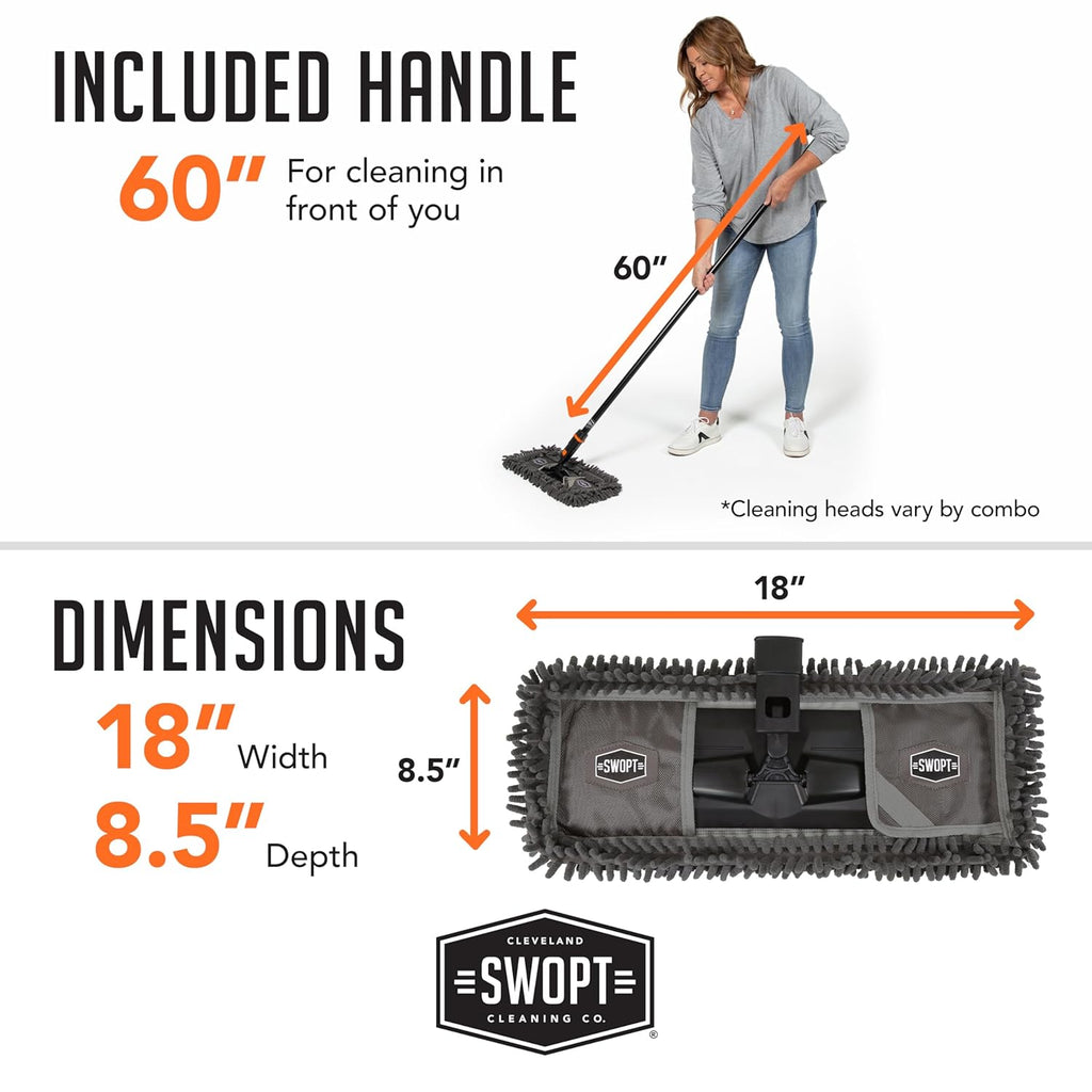 SWOPT 18” Microfiber Dust Mop + 60" Steel Handle, Combo — Dust Mop Head with Long Handle