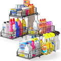 SUEH DESIGN Under Sink Organizers and Storage, 2 Tier Metal Under Sink Storage with Hanging Rail