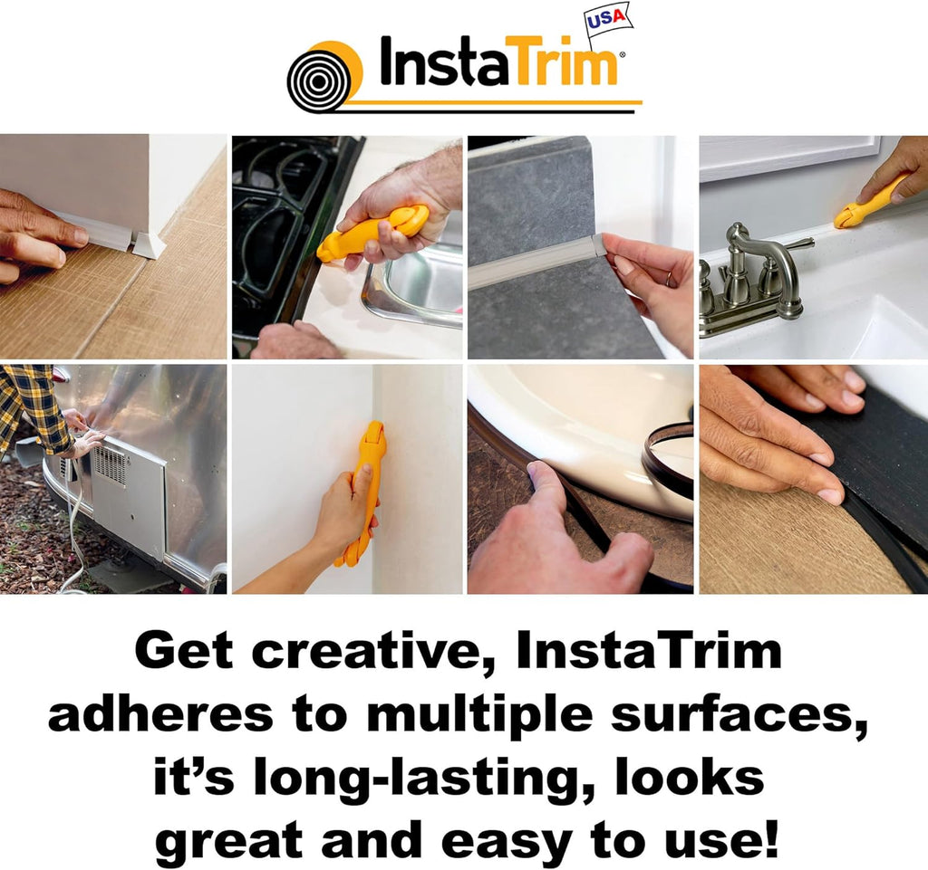 InstaTrim White New & Improved Caulk Trim, 1/2" by 10', Flexible, Water Resistant for Bathroom