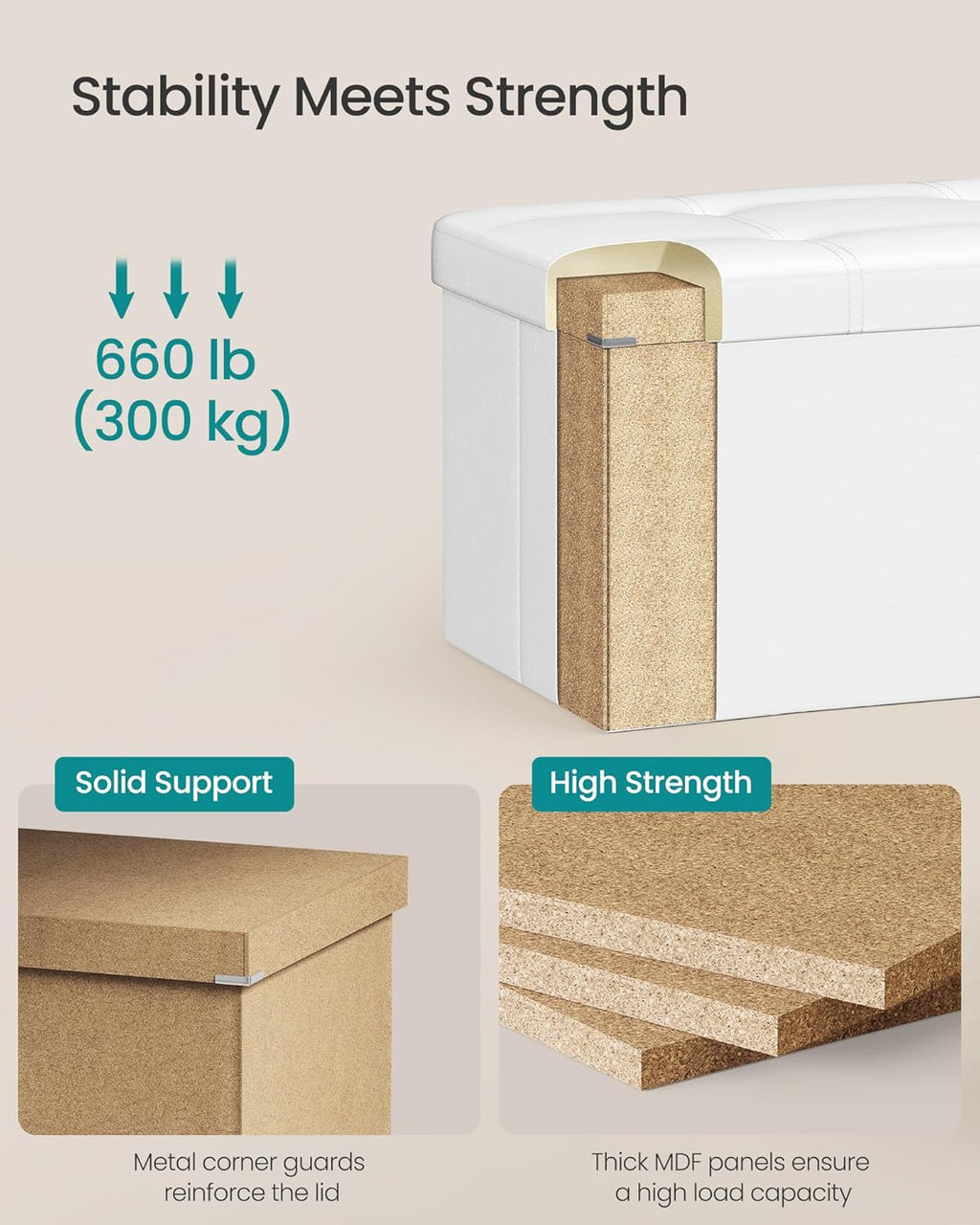 SONGMICS MAZIE Collection - 43 Inches Folding Storage Ottoman Bench, Ottoman with Storage, Foot