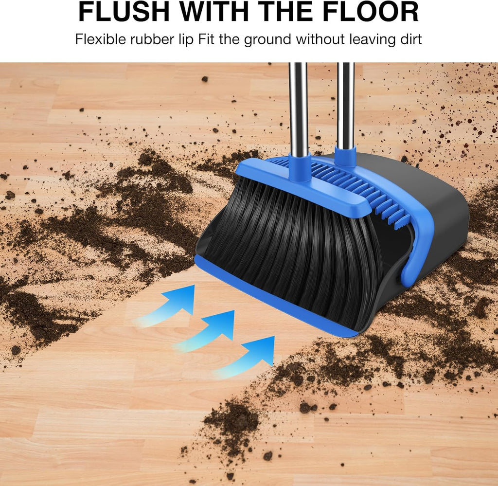 NACENA Broom and Dustpan Set, 52-in Long Adjustable Handle Broom Dustpan Combo with Dustpan Teeth